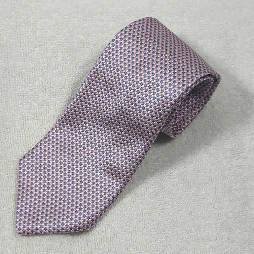 Brooks Brothers 346 Neck Tie Mens Pink Blue Geometric Pattern 100% Silk 58